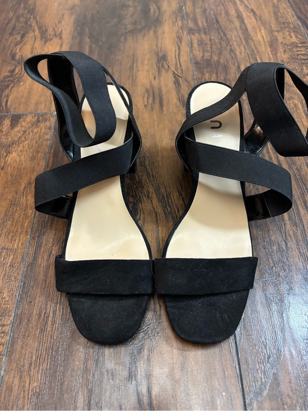 Women's Unisa Black Strappy Stretch Ankle-Wrap Heeled Sandals Size 8